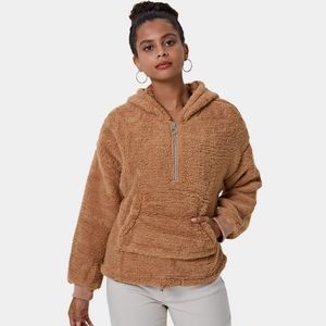 Halara Size S O-Ring Half Zip Kanagroo Pocket Pullover Hoodie Mustard Brown